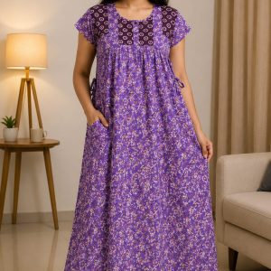 cotton zip nighty for womwn-full length comfortable night dress